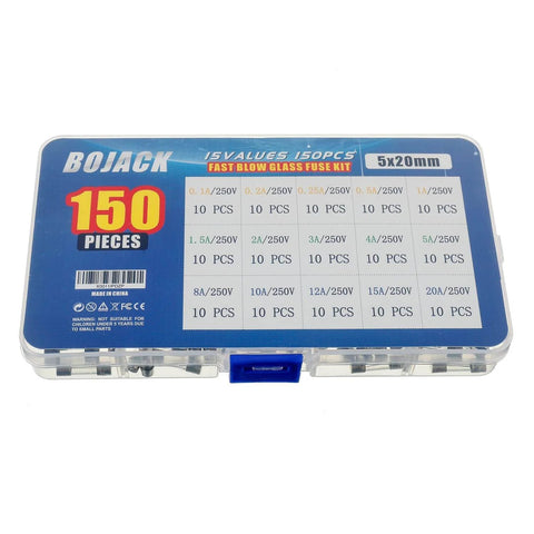 Inline Fuse Holder Kit With 16 AWG Red Wire And 5x20mm Glass Fast Blow Fuses, 150 Piece Assortment Including 10 Holders, 0.1A To 20A In 15 Values, 250V Rating, Dope DIY Fuse Kit For Projects And Repairs