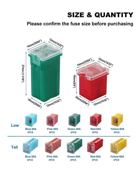 Go To Car Fuses Assortment Kit With 30 Pieces Of Standard And Low Profile Micro Cartridge Fuses For Cars Trucks SUVs And RVs Color Coded By Amperage 20 To 60 Amp 32VDC And 58VDC Time Delay Protection illustration