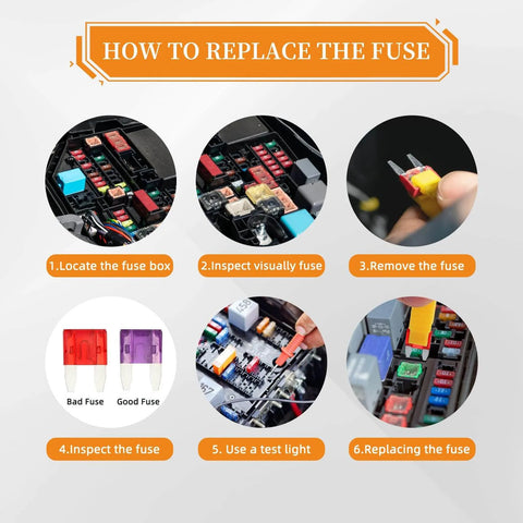 Steps to replace fuses using 120 Piece Mini Fuse Kit for Cars and More Auto Fuse Set with 12 Of Each Rating From 2A to 35A