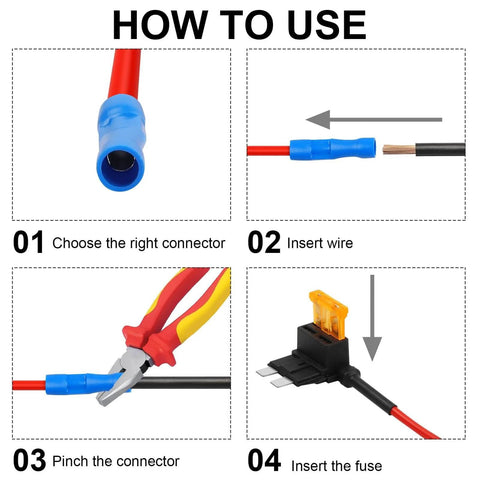 Instructions for using 16 Pack Fuse Tap Kit For Cars Trucks Boats With Dual Slot Fuse Holder Upgraded 12V Car Add A Circuit Jumper Adapters