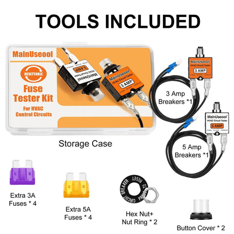Must Have Resettable Fuse Kit For HVAC Systems With 3 Amp And 5 Amp Fuses Extra Fuses Sturdy Storage Case And Control Circuit Tester
