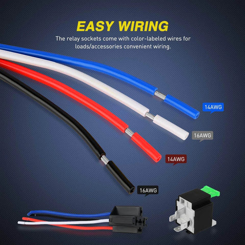 Five Pack 30A Fused Relay Switch Kit For 12V Systems With 4 Pin SPST Relays, Interlocking Mounting Design, Built In Fuse Socket And 14AWG Wiring
