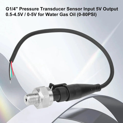 High Accuracy G1/4 Stainless Steel Pressure Transducer Sensor for Water Gas Oil 0-80 PSI with 5V Input and Output, industrial use