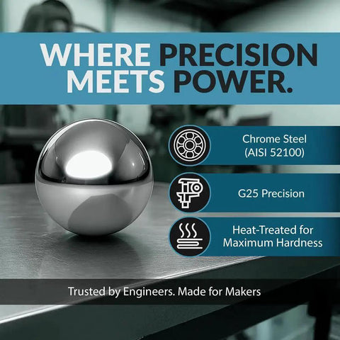 25-Piece Precision Chrome Steel Bearing Balls G25 PGN In Three-Quarters Inch Diameter ISO 9001:2008 Certified displayed in workshop