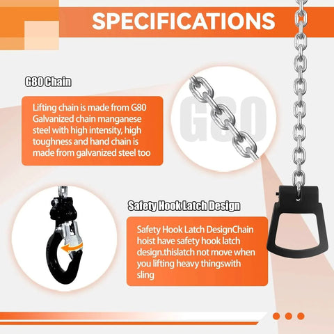 Mini Lever Chain Hoist One Quarter Ton 550 Lb Capacity 10 Ft Lift Safety Hooks Manual Come Along Winch G80 Chain specs
