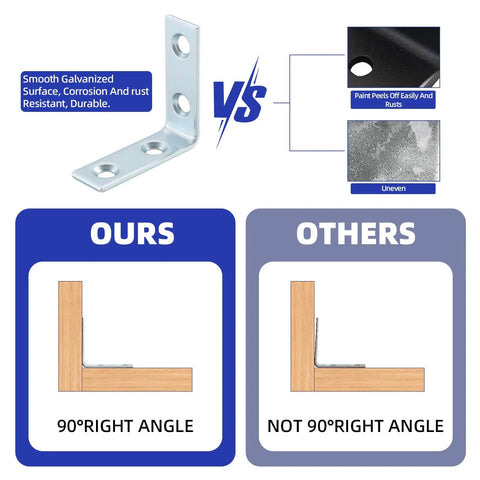 Comparison of 40 Pack L Bracket Corner Braces, Small Metal L Brackets for Wood, 1.5 inch Steel Joist Right Angle Brackets and others