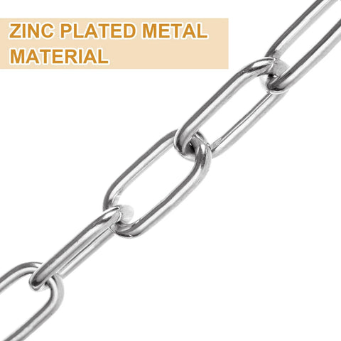 Close-up of 8M Galvanized Metal Coil Chain, 1/8In × 26.25Ft Heavy Duty Chain Links, zinc-plated metal material.