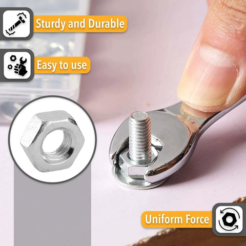 113 Piece Bolts Nuts And Washers Assortment Kit Galvanized Iron Hardware Set For Home Repair in use with spanner and bolt