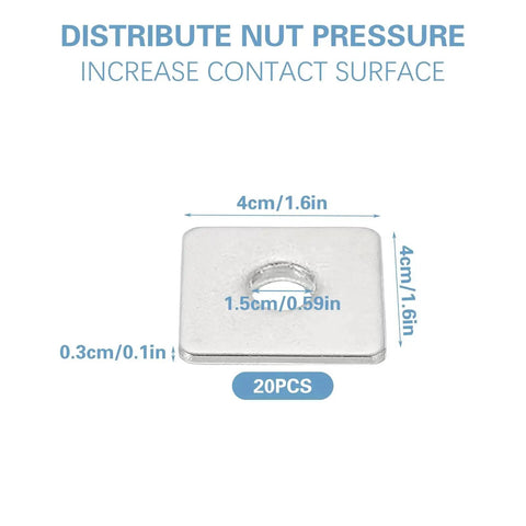 Durable galvanized square plate washers distribute load and reinforce fastenings for outdoor, construction projects, 20-pack