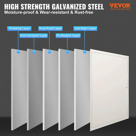 Durable 24 x 24 inch metal access panel for drywall ceilings with anti-corrosion layers and cam latch lock
