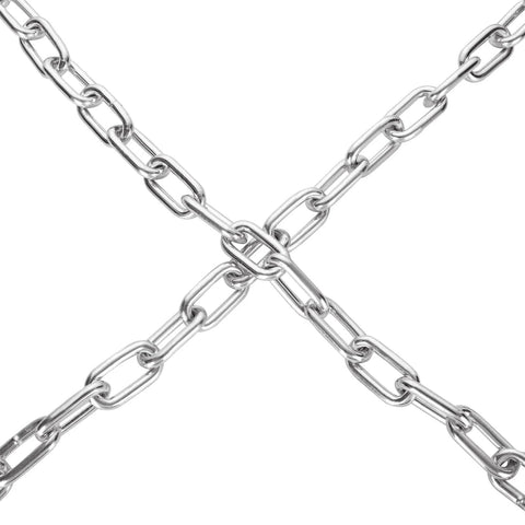 Close-up of ✝️ 19.6ft (6 m) Length Galvanized Steel Chain, 0.23 Inch(6 mm) Heavy Duty Coil Chain, Stainless Steel Link Chain in crossed layout