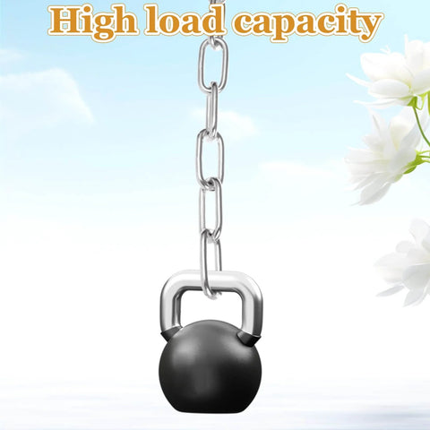 33Ft x 1/8'' Chain for Hanging holding a weight, showcasing its strength and stability.