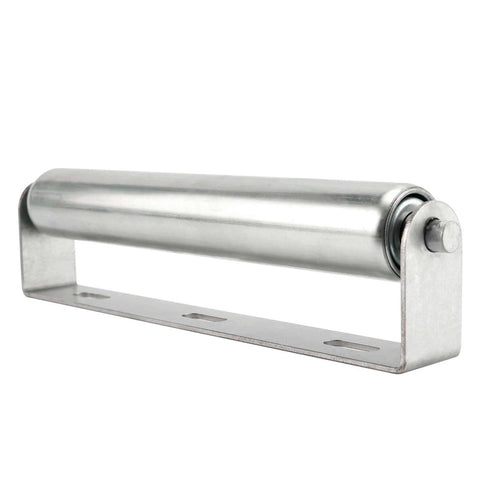 ✝️ Conveyor Rollers, 2 Pack 10 Inches Long Galvanized Steel Roller and Bracket Set, side view of a roller showing steel construction