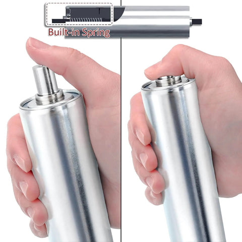Close-up of 4 Pack 10 Inch Long Roller and Bracket Set with 1.5" Diameter, Galvanized Steel Conveyor Roller showing built-in spring