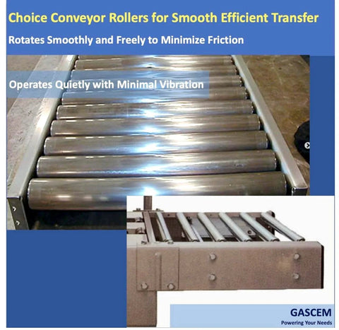 Galvanized steel conveyor rollers for smooth efficient transfer in industrial setup, reducing vibration with minimal friction.