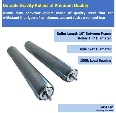✝️ 10"BF Length 1.5" Dia Galvanized Steel Conveyor Roller, Axle Diameter 1/4" I Pack of 2 Conveyor Rollers I Replacement Steel Roller