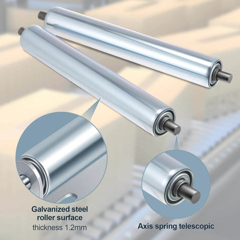 ✝️ 4 Sets 1.5'' Diameter Conveyor Rollers with Stands 10'' Galvanized Steel Long Roller and Bracket Set Easy Install Industrial Use