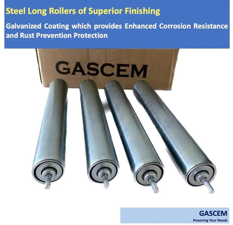 1.5" Dia 10"BF Length Galvanized Steel Conveyor Roller, Axle Diameter 1/4" I Pack of 4 Replacement Steel Rollers displayed
