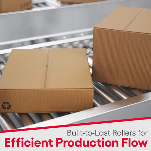 Conveyor Rollers - Galvanized Steel Replacement, 1.5" Diameter, boxes on conveyor for smooth motion and stable alignment in use