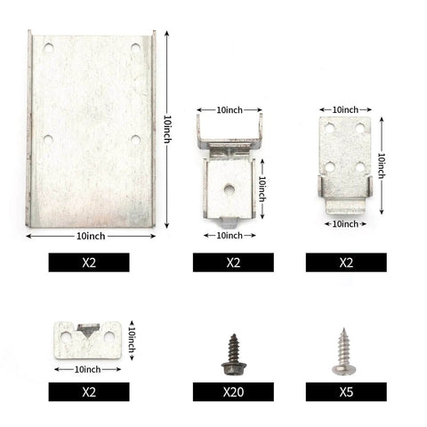 Universal Electric Pedestal Bracket And Hardware Pack for washing machines with galvanized steel parts and screws layout
