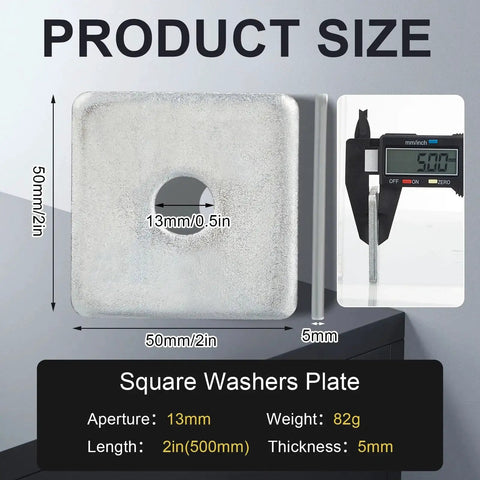 Keep fastenings secure with this 70 pack galvanized steel square washers set, 2x2 in size, product dimensions display