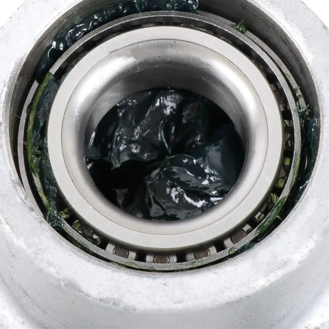Close-up of the bearing and seal in the 2 Pack Preassembled Galvanized Trailer Hub 5 Lug 4.5 Inch For 3500 Lb Spindle