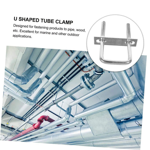 Durable galvanized steel U bolt set with square bends and washers delivers secure, corrosion-resistant fastening for boat trailers, automotive and plumbing projects; high hardness, reliable performance, easy install, compact storage shown as tube clamp for marine applications.