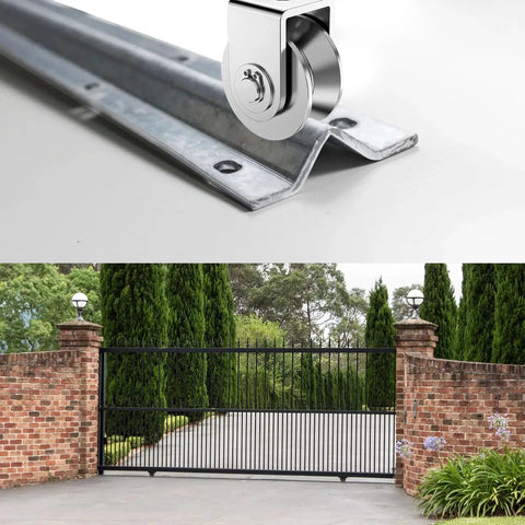 Galvanized Inverted V Track Rail Set, 6 Ft Long, Heavy Duty Sliding Gate Track For 4 Pack With Pre Drilled Holes And Stainless Hardware Kit