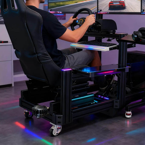 Gaming rig with Bass Shaker Mount For BST-1 Fits 100x100 Bass Vibrator With Reinforced Design underneath seat for enhanced audio