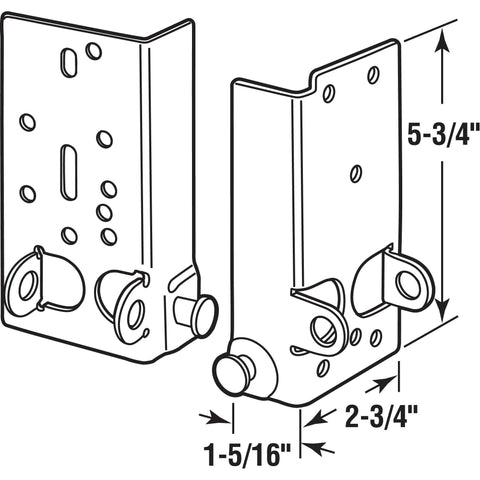 Diagram of Bottom Lifting Brackets For Sectional Garage Doors, 7/16 Inch Roller Stem Fit, showing dimensions and design details.