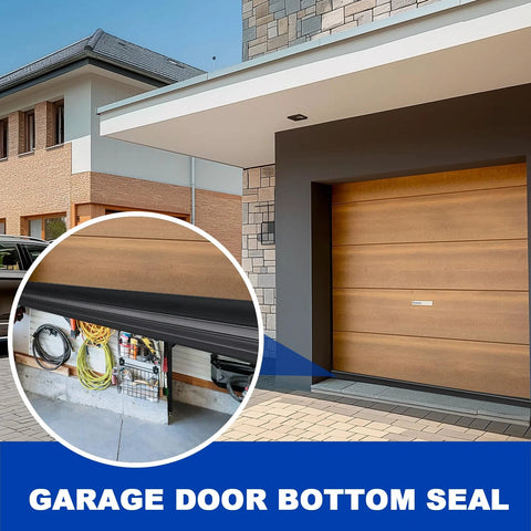 DGSL garage door bottom seal kit in black rubber, 16 ft length with 5/16 in T ends, installed along the door bottom.