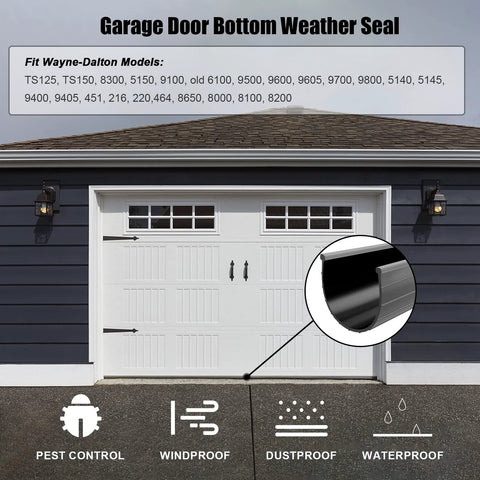 Garage door bottom weather seal replacement for Wayne Dalton, 16 ft long, white weather stripping