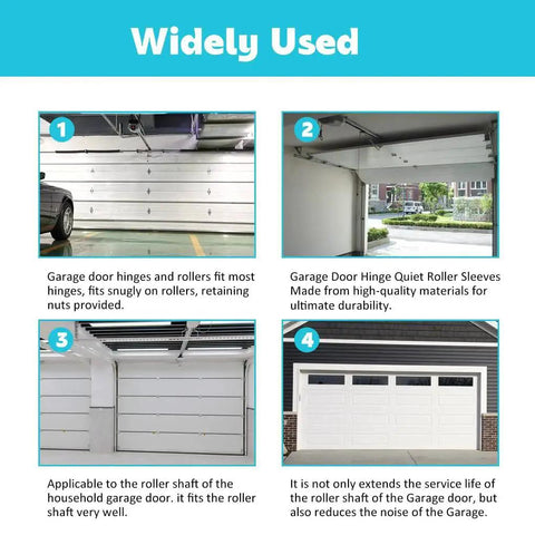 Image showing 80mm Garage Door Hinge Quiet Roller Sleeves Kit With Roller And Shaft Gaskets for noise reduction and smooth operation.
