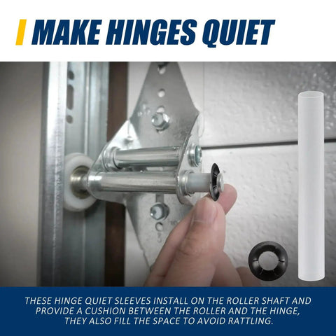 22 Piece Quiet Roller Sleeve Kit For Garage Door Hinges With Nuts And Gaskets, installation view reducing noise and friction