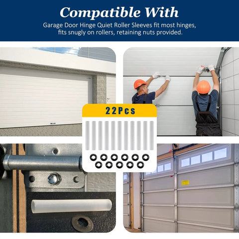 22 Piece Quiet Roller Sleeve Kit For Garage Door Hinges With Nuts And Gaskets, 80mm Sleeve Length And 11mm Inner Diameter