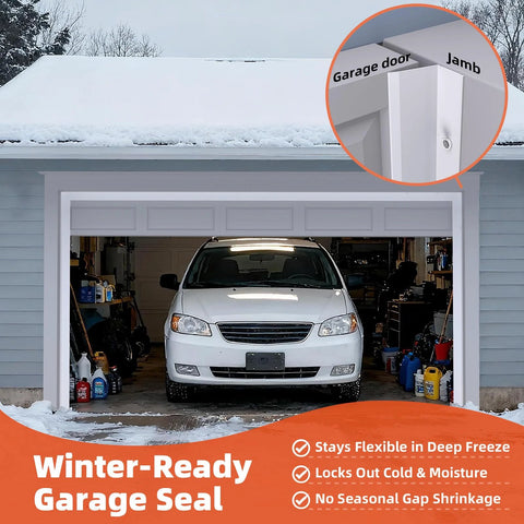Elvone garage door seal for top and sides, white, 40 ft TPE weather stripping with nails and lids