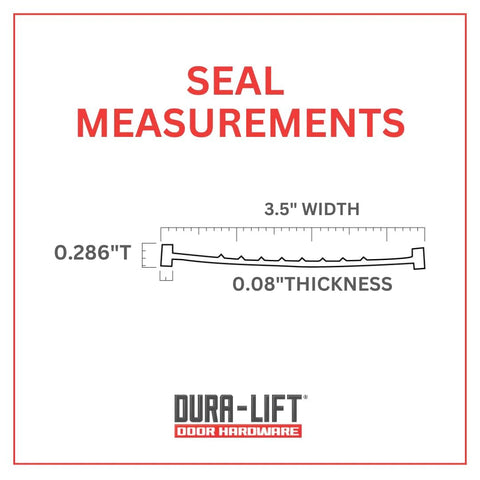 DURA-LIFT garage door rubber weather seal cross-section; 3.5 in width, 0.08 in thickness, 0.286 in T.
