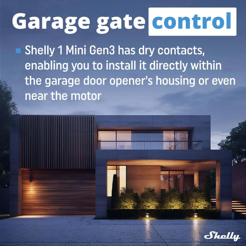 Modern house with garage, highlighting garage gate control for Gen 3 1 Channel WiFi Matter Smart Relay Switch With Dry Contacts 8A 240V.