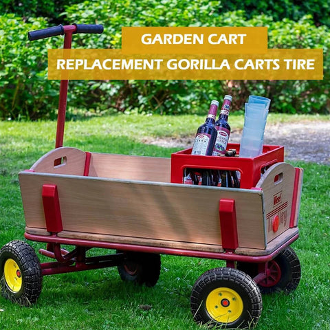 ✝️ 10" solid rubber tires and yellow wheels 4.10/3.50-4 (10 x 3.5) flat free tire with 5/8" bearings on garden cart