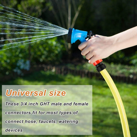 Person using Sixteen Piece Garden Hose Quick Connectors Kit Three Quarter Inch Plastic Water Hose Fittings With Male And Female Connectors End Adapters And Ten Rubber Gaskets For Quick Leak Free Hose Setup in garden