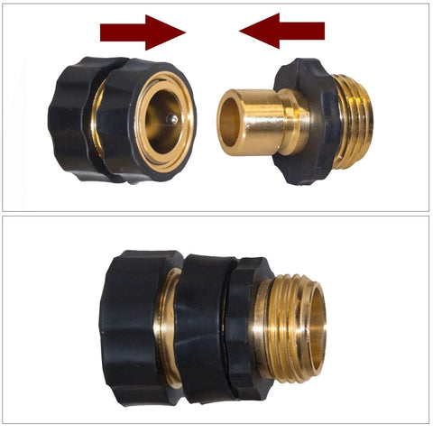 Twelve Piece Three Quarter Inch Garden Hose Quick Connectors Set With Six Male And Six Female Fittings And Six Rubber Washers Easy Connect Fits Standard Garden Hoses showing male and female connectors