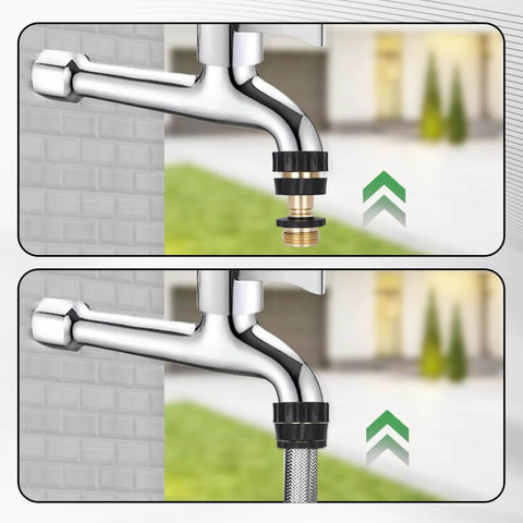 Garden Hose Quick Connectors Kit With Three Quarter Inch Male And Female Quick Release Fittings And Six Rubber Washers for easy hose swapping.