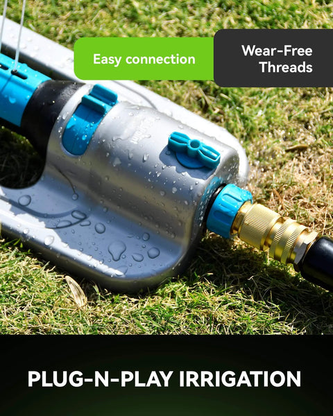 Solid Brass Garden Hose Quick Connect Fittings Three Quarter Inch GHT With No Leak Design on an irrigation setup