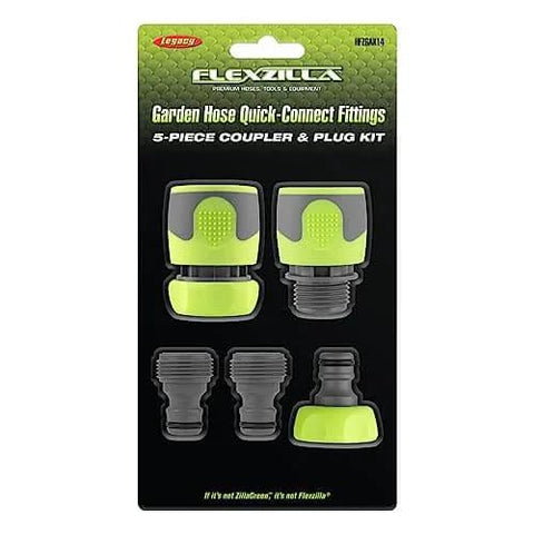 Garden Hose Quick Connect Fittings Kit With Flow-Stop Coupler And Plug - 5-Piece Quick-Connect Set For 3/4 Inch Garden Hoses Standard GHT