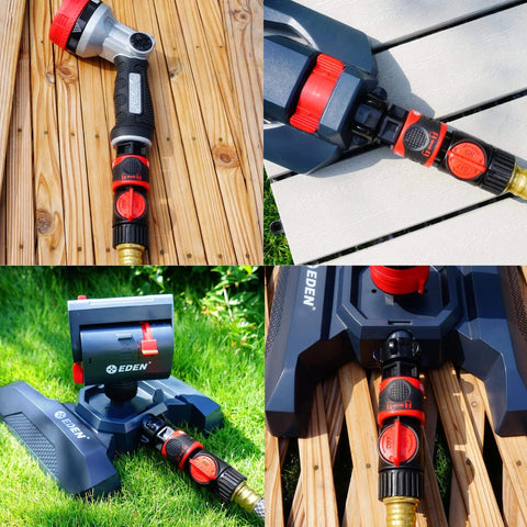 Garden Hose Quick Connect Kit With Water Stop And Flow Control 9 Piece Snap And Lock Fittings for easy tool swaps in garden