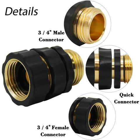 No-Fuss Three Quarter Inch Garden Hose Quick Connect Fittings Kit with 3/4 inch male and female connectors detailed view