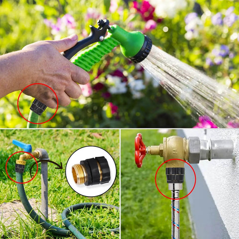 Garden Hose Quick Connectors Kit With Three Quarter Inch Male And Female Quick Release Fittings And Six Rubber Washers Installed