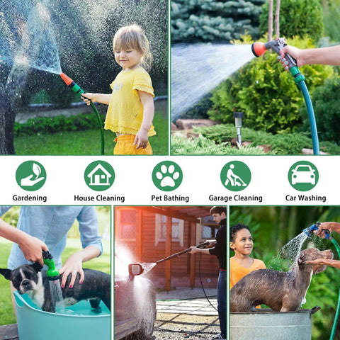 Children using garden hose kit for gardening and pet bathing, showcasing versatility of 16 Piece Garden Hose Quick Connect Fittings Kit 3/4 Inch