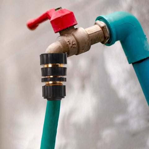 12 Piece 3/4 Inch Garden Hose Quick Connectors Set Aluminum Male And Female Quick Release Fittings attached to faucet