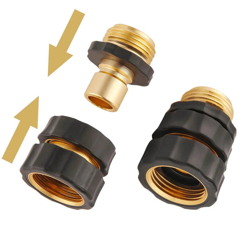 Heavy Duty Three Quarter Inch Garden Hose Quick Connectors Set 2 Pack With Male And Female Fittings Premium Aluminum Universal Fit
